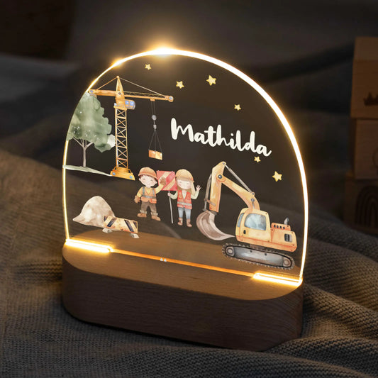 LED Nachtlicht Kinder personalisiert - Baustelle