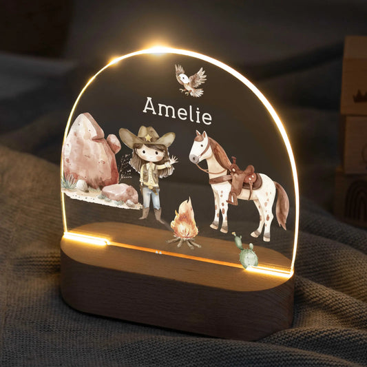 LED Nachtlicht Kinder personalisiert - Cowgirl