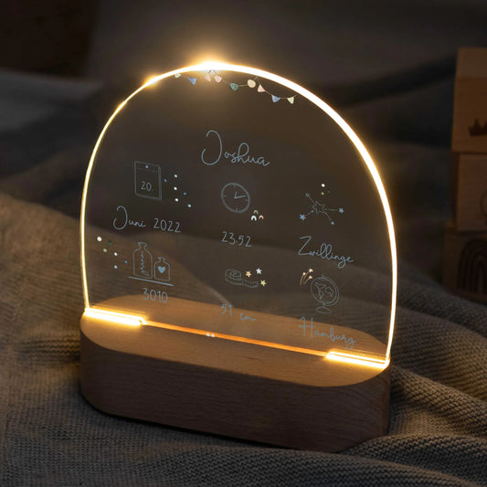 LED Nachtlicht Kinder personalisiert - Geburtsdaten blau