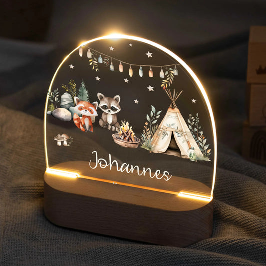 LED Nachtlicht Kinder personalisiert - Lagerfeuer Tiere