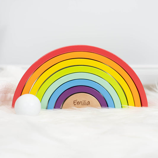 Montessori Spielzeug - Regenbogen Holzbausteine mit Kugel