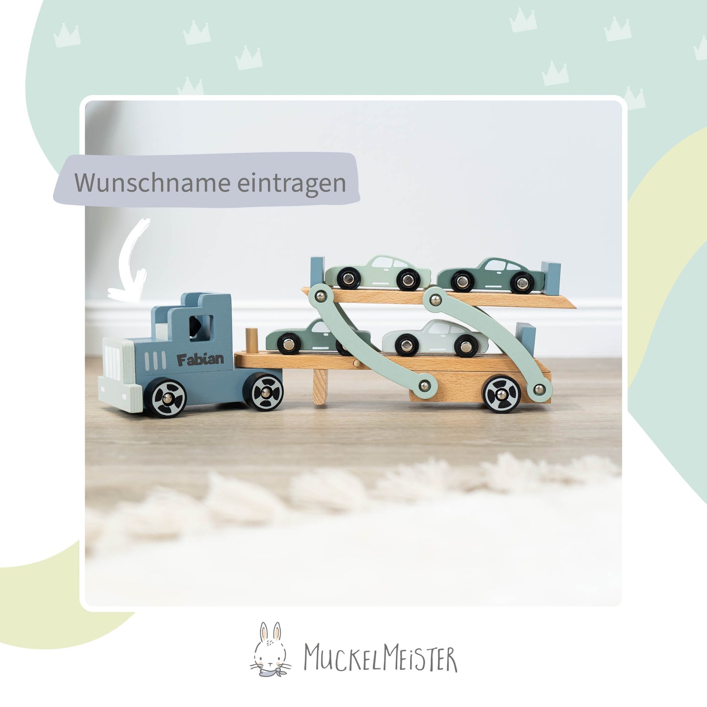 Autotransporter Spielzeug Holz mit Personalisierung