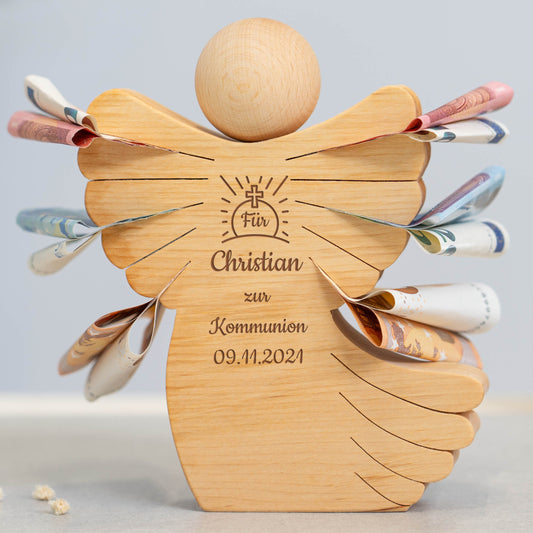 Geldscheinengel mit Gravur zur Kommunion