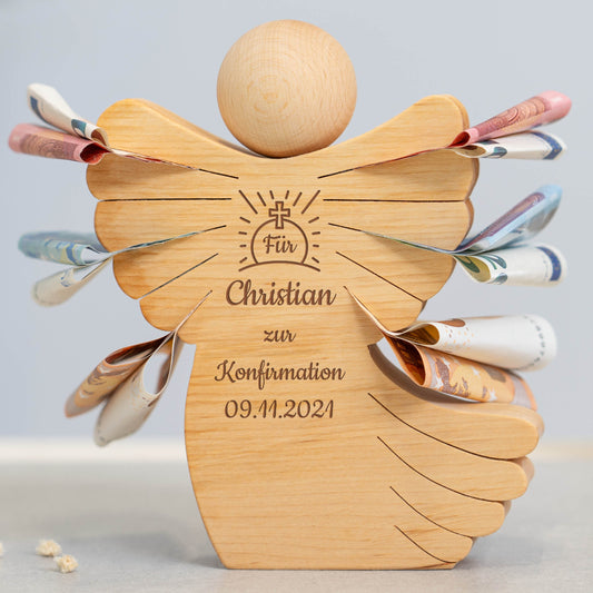 Geldscheinengel mit Gravur zur Konfirmation
