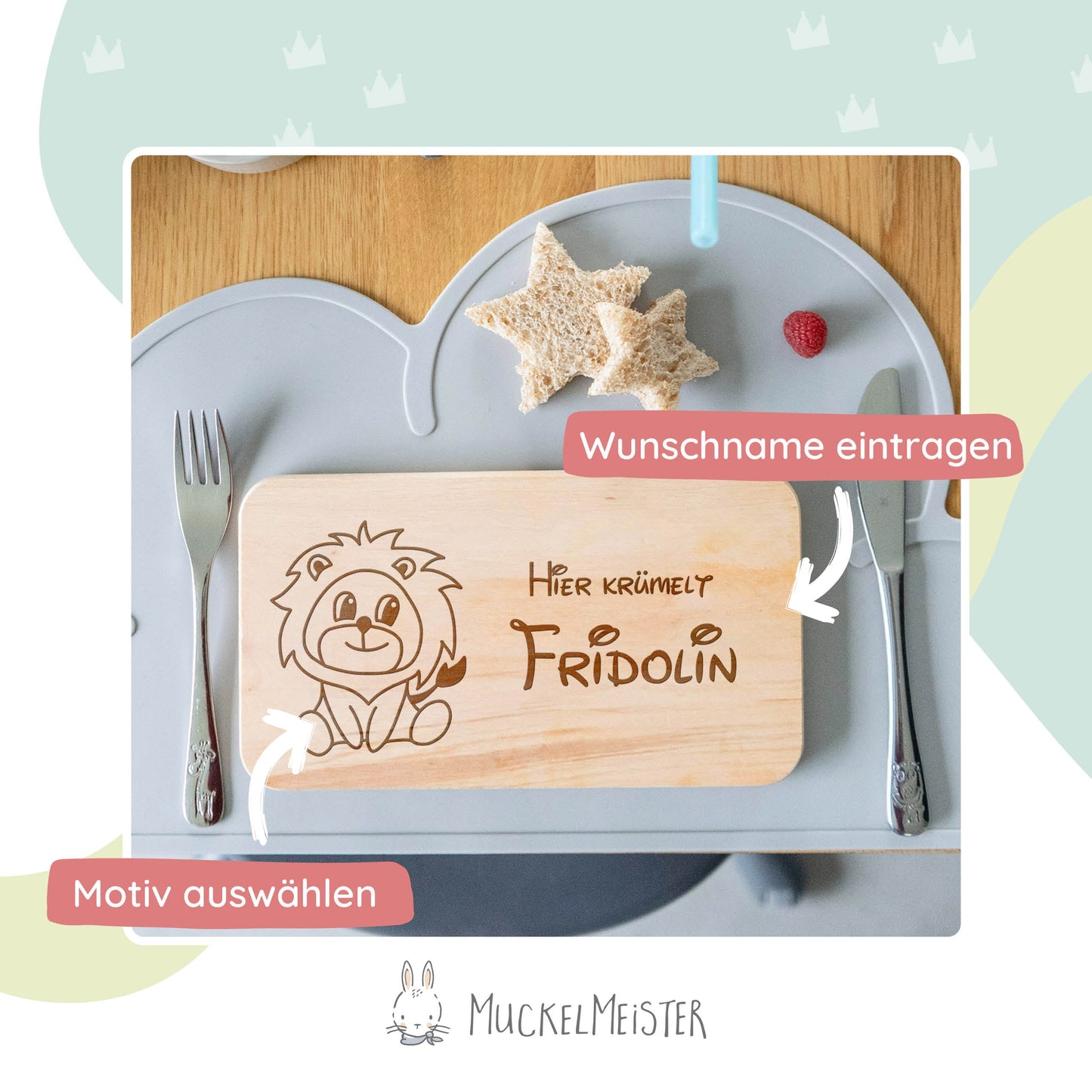 Frühstücksbrettchen personalisiert mit Tiermotiven