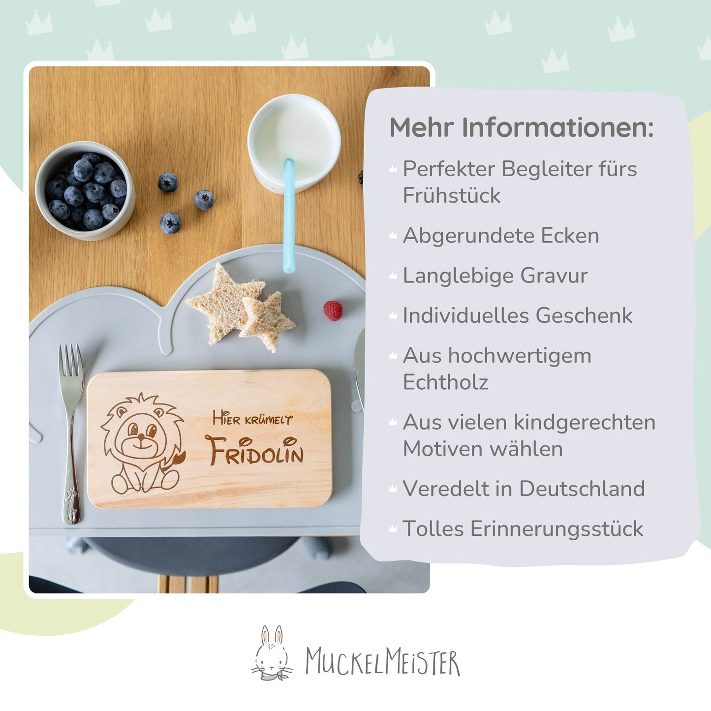 Frühstücksbrettchen personalisiert mit Tiermotiven