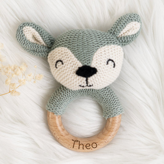 Beißring Baby mit Namen in Blau