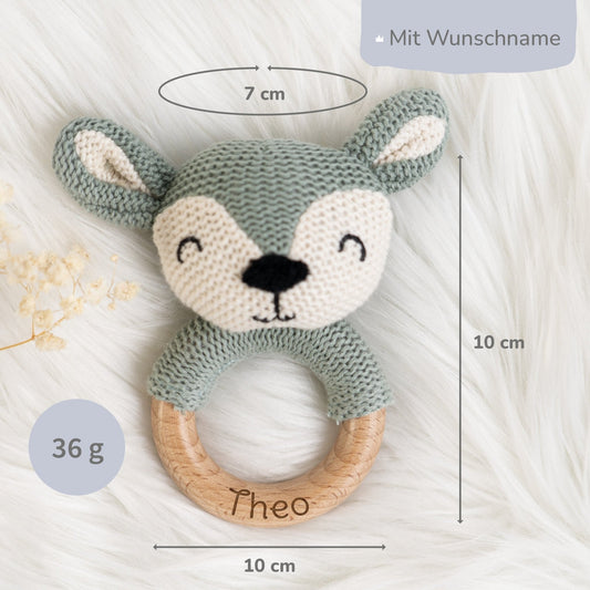 Beißring Baby mit Namen in Blau