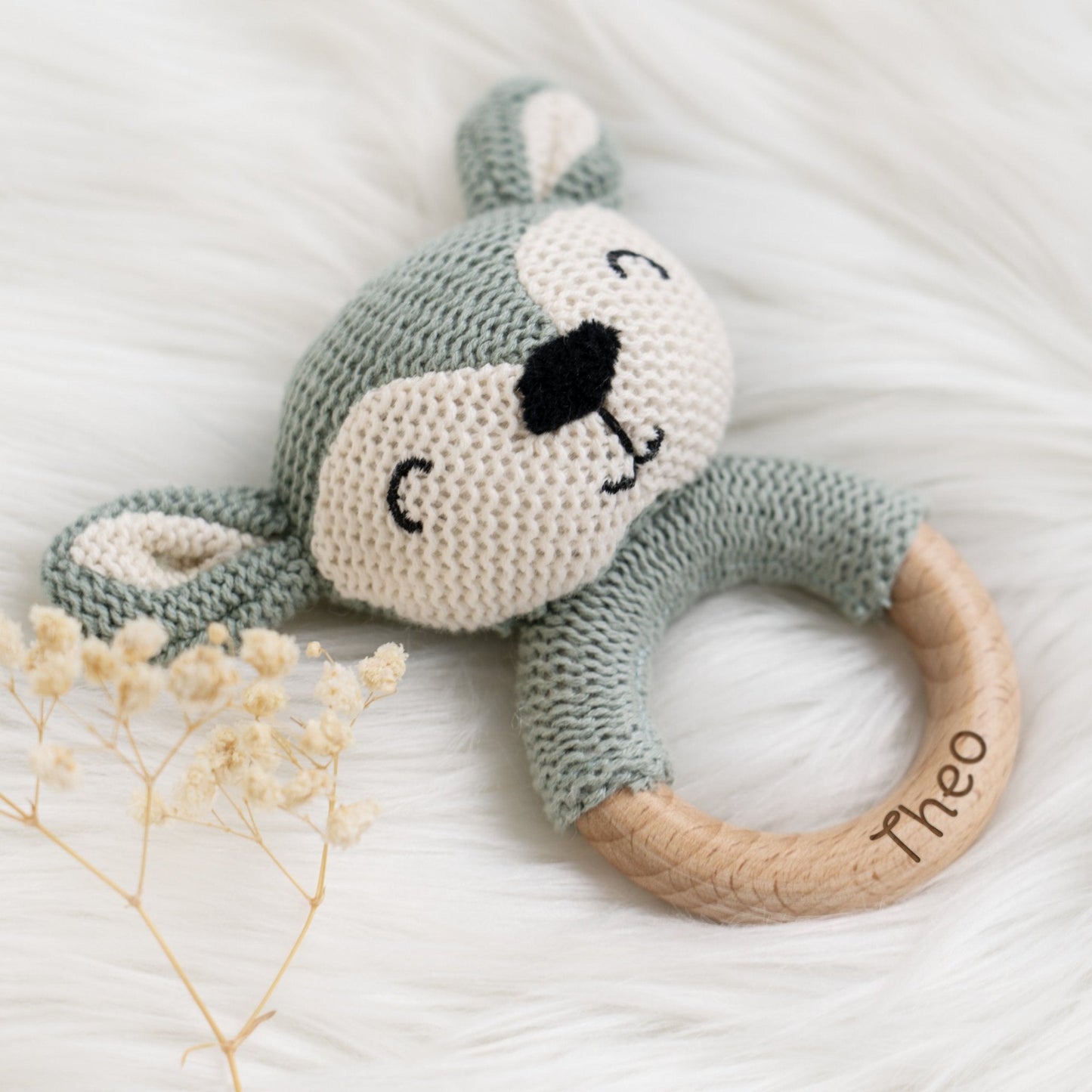 Beißring Baby mit Namen in Blau
