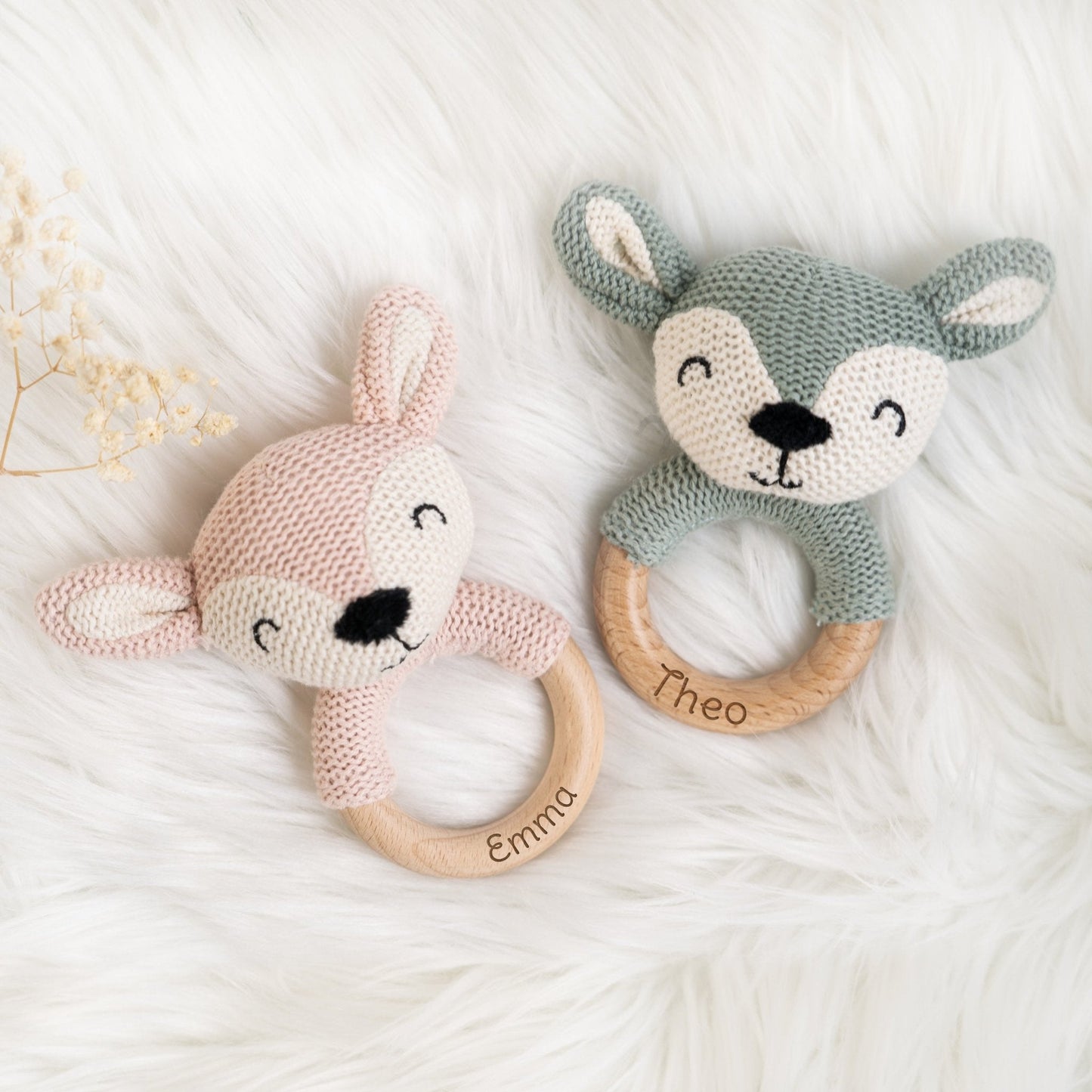Beißring Baby mit Namen in Blau
