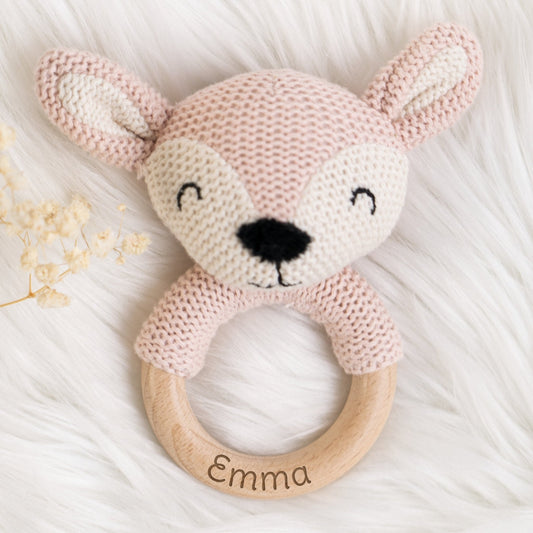 Beißring Baby mit Namen in Rosa