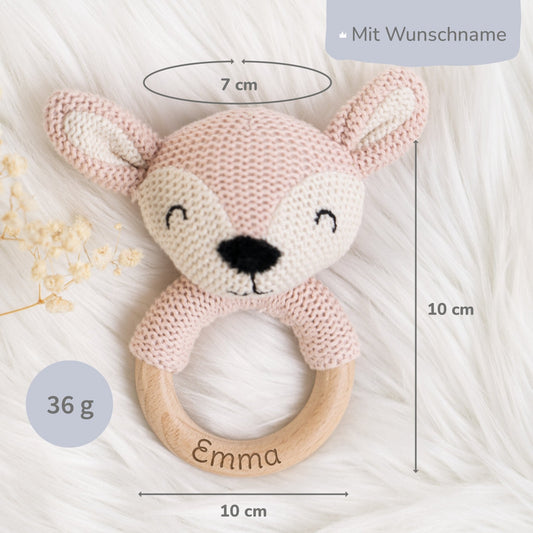 Beißring Baby mit Namen in Rosa