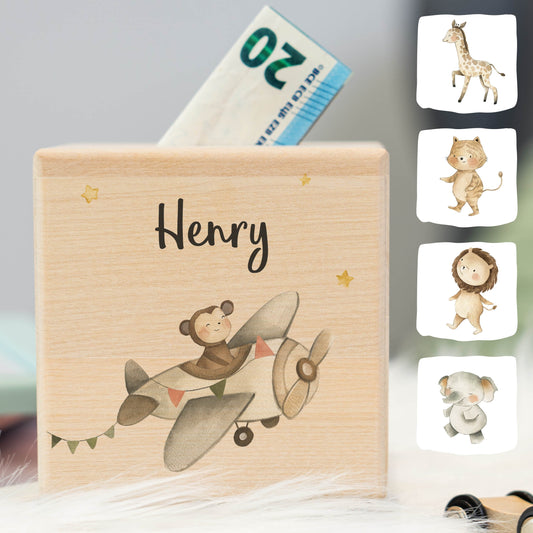 Spardose Personalisiert Flugzeug Tiere
