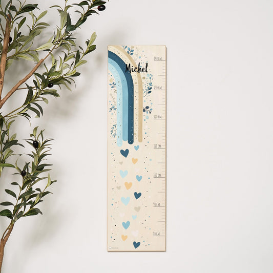 Messlatte Kinder Holz - Regenbogen Boho Blau
