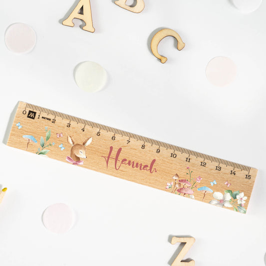 Holzlineal mit Namen zur Einschulung - Motiv Reh