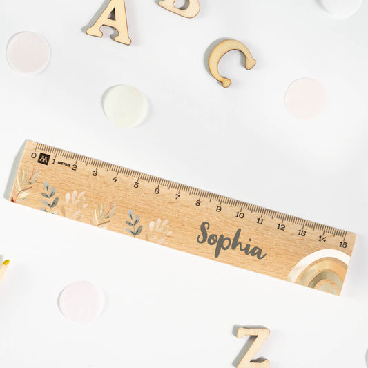 Holzlineal mit Namen zur Einschulung - Motiv Boho