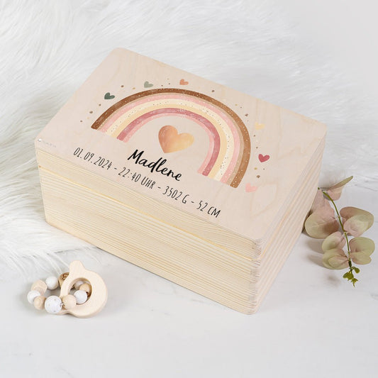 Erinnerungsbox Baby - Regenbogen rosa Herzen