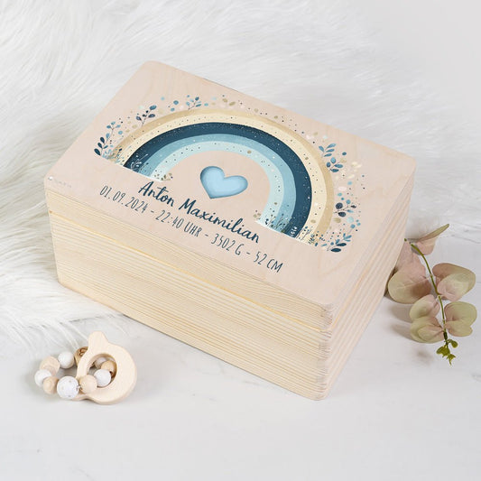 Erinnerungsbox Baby - Regenbogen blau