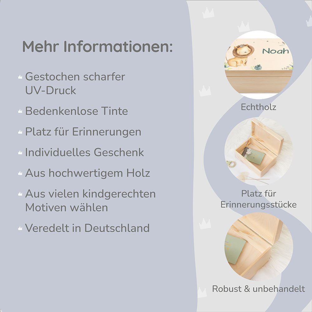 Erinnerungsbox Löwe mit Wunschnamen - Dschungelmotiv