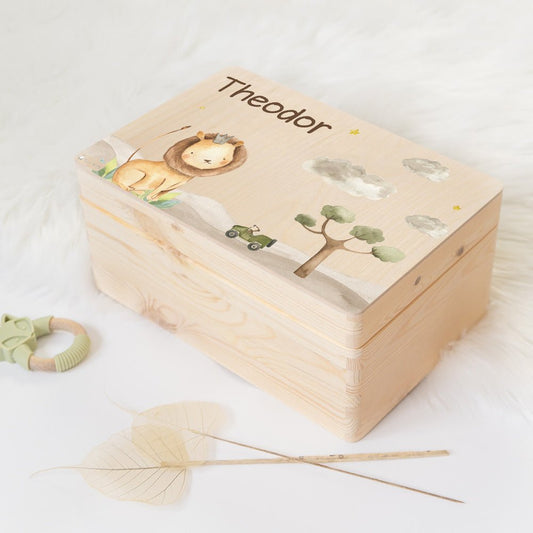 Erinnerungskiste Löwe mit Wunschnamen - Safari