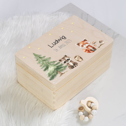 Erinnerungsbox Waldtiere mit Wunschtext