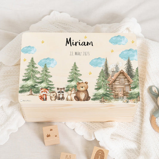 Erinnerungskiste Waldfreunde Hütte mit Wunschtext