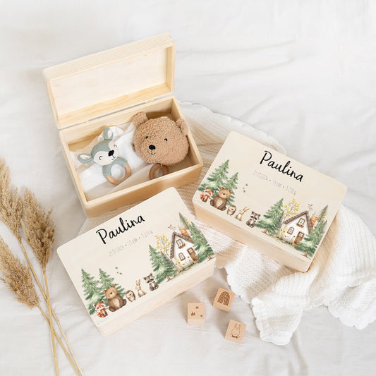 Erinnerungsbox Waldtiere Haus mit Wunschtext
