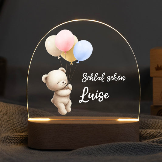 LED Nachtlicht Kinder personalisiert - Bärchen mit Ballons