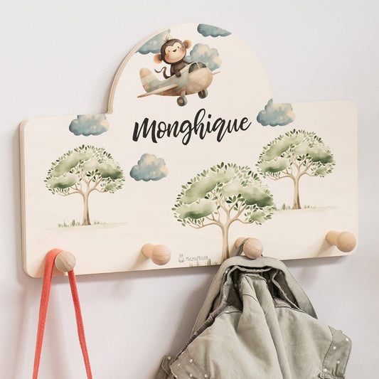 Kindergarderobe Personalisiert - Affe im Flugzeug