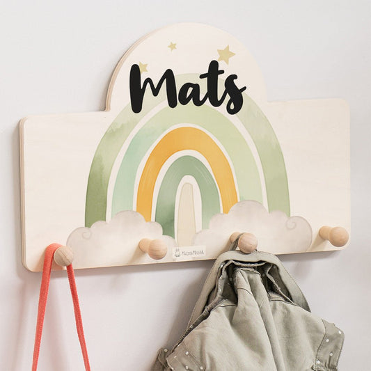 Kindergarderobe Personalisiert - Regenbogen gruen