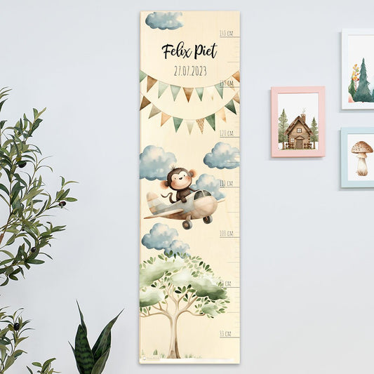 Kinder Messlatte Motiv Affe im Flugzeug