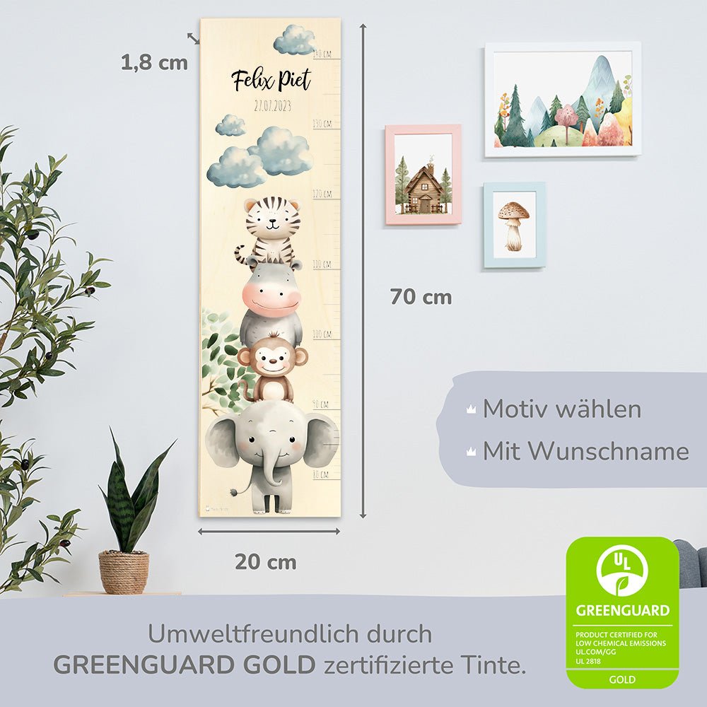 Kinder Messlatte Tiermotive