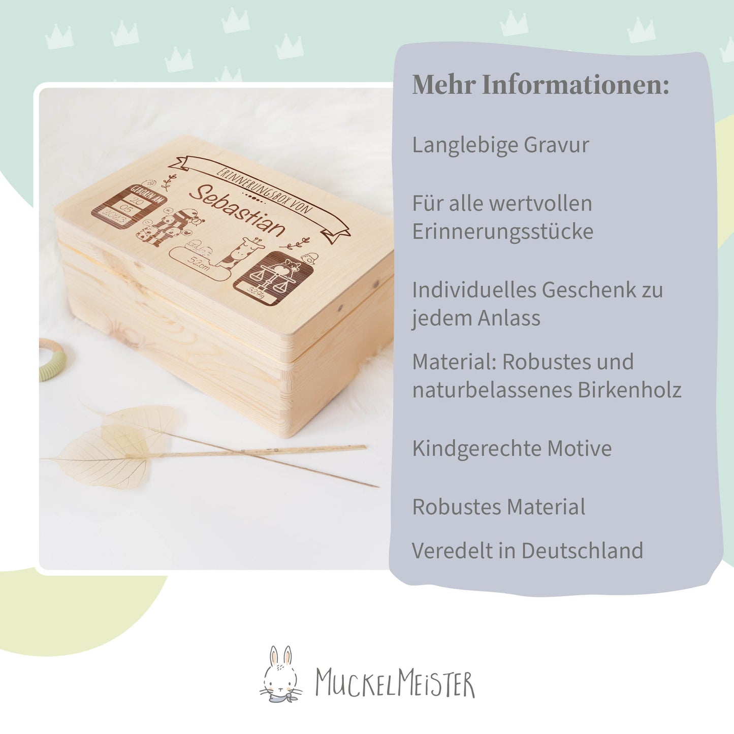 Erinnerungskiste Baby Gravur Tiere
