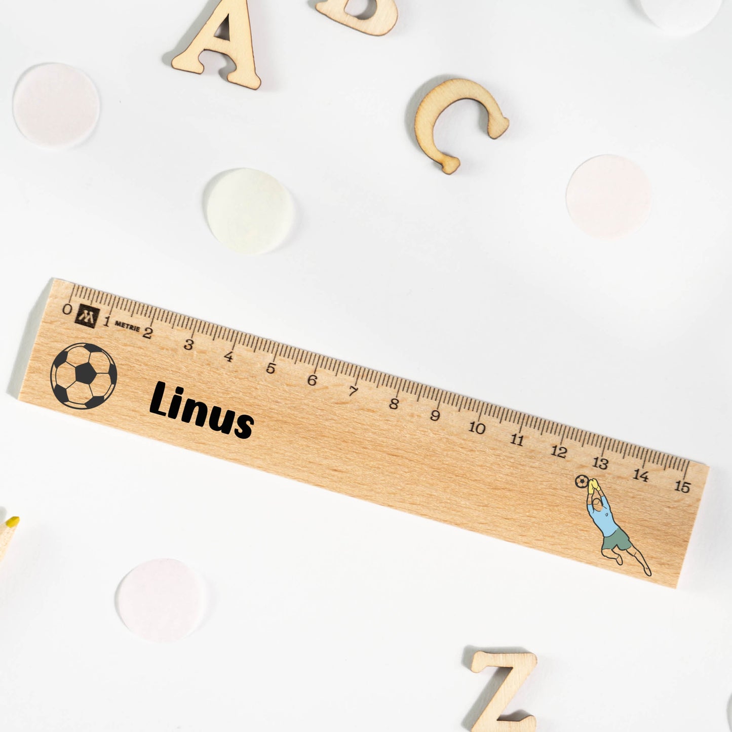 Holzlineal mit Namen zur Einschulung - Motiv Fußball