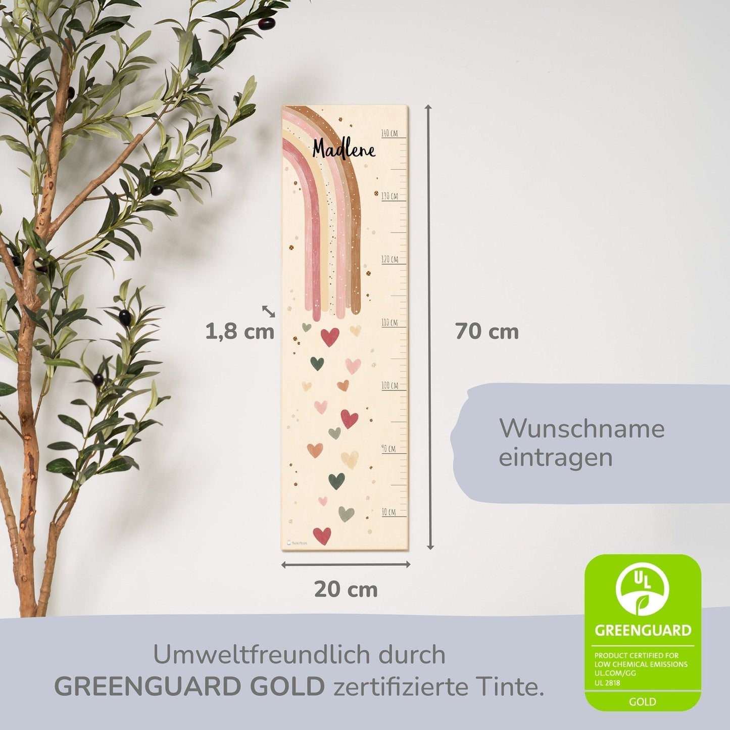 Messlatte Kinder Holz - Regenbogen Boho
