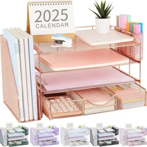 4-Tier Metal Desk Organizer with Drawer